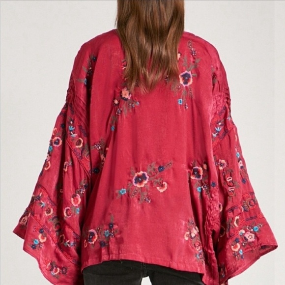 Free People] Beautiful Burgundy Embroidery Sequins Kimono Duster Jacket - Picture 5 of 13
